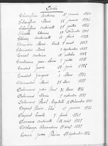 Tables décennales des décès (1933-1942)