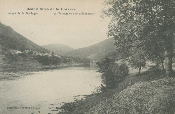 Soursac : "Beaux sites de la Corrèze - Gorges de la Dordogne - 34. Paysage en aval d'Espontour".