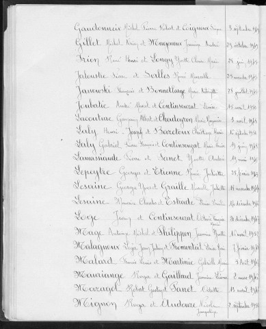 Tables décennales des mariages (1943-1952)