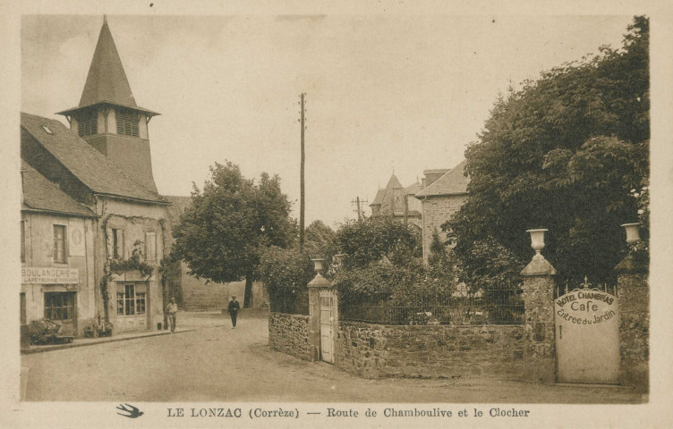 Le Lonzac : "Le Lonzac (Corrèze) - Route de Chamboulive et le clocher".