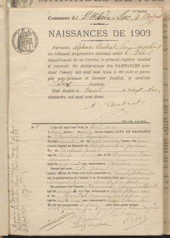 Naissances, mariages, décès (1903-1912).