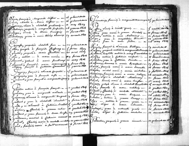 Tables décennales des mariages (1803-1812)