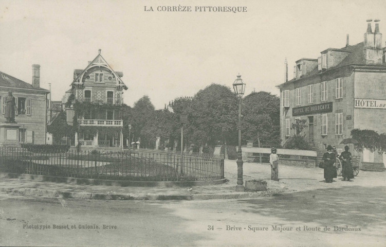 Brive-la-Gaillarde : "La Corrèze pittoresque - Brive - 24 - Square Majour et route de Bordeaux".