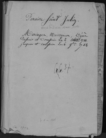 Baptêmes, mariages, sépultures (1711-1719)