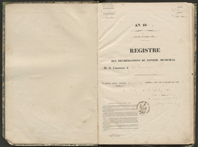 Délibérations du conseil municipal. 07 octobre 1860-07 avril 1872