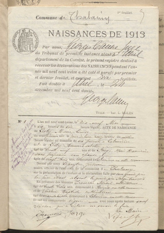 Naissances, mariages, décès (1913-1922).