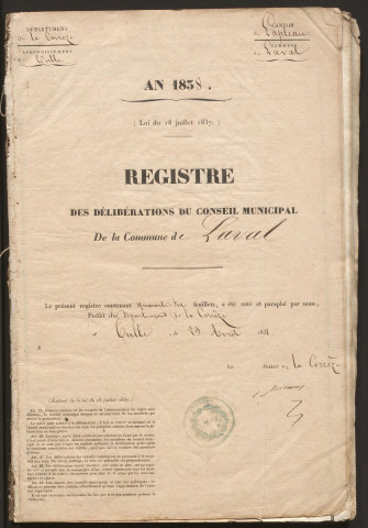 Délibérations du conseil municipal. 13 mai 1838-13 novembre 1870