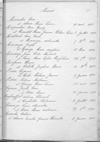 Tables décennales des mariages (1913-1922)