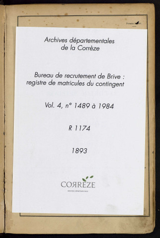 Classe 1893 : matricules 1489 à 1984.