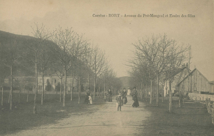 Bort-les-Orgues : "Corrèze - Bort - Avenue du Pré-Mongeal et école de filles".
