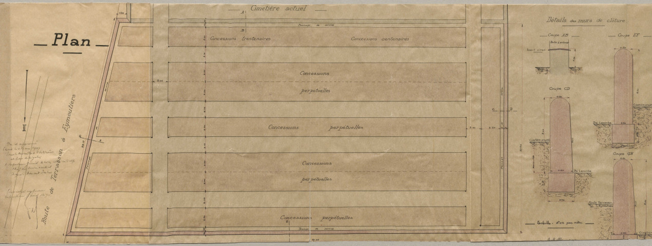 Cimetière ; concessions. Mairie. Bureau de poste. Monument aux morts.