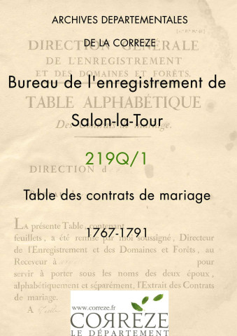 Table des contrats de mariage