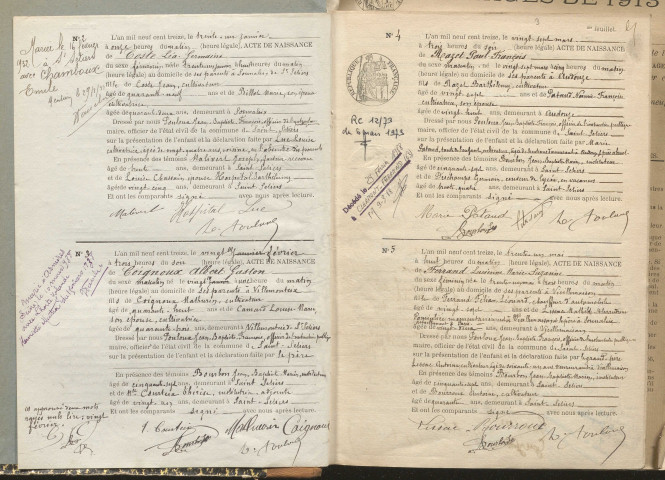 Naissances, mariages, décès (1913-1922).