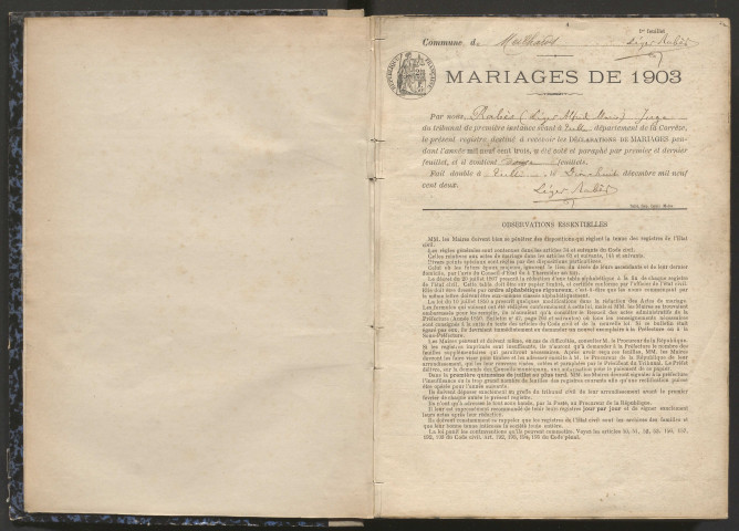 Mariages (1903-1921).