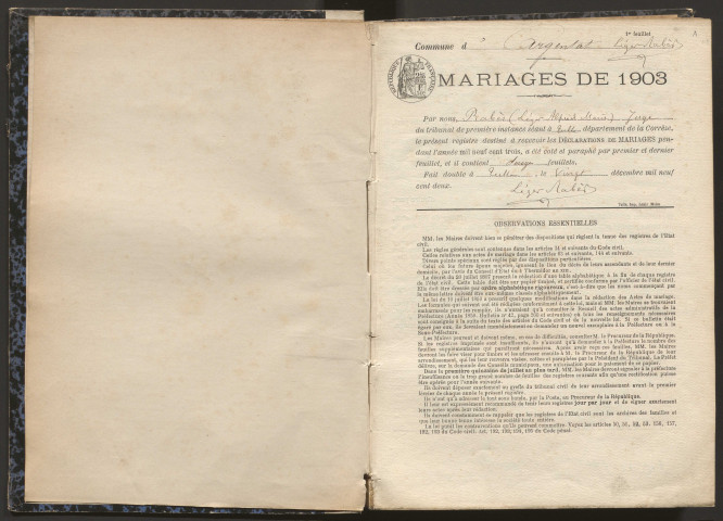 Mariages (1903-1921).