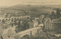 Uzerche : "M - 12.- Uzerche (corrèze) - Le viaduc, les ponts, l'hôpital, les bains, l'Hôtel Ambroise +".