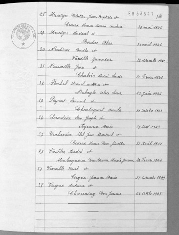 Tables décennales des mariages (1943-1952)