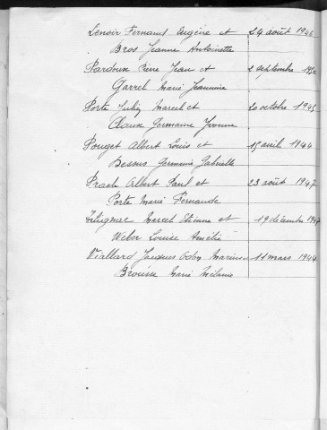 Tables décennales des mariages (1943-1952)