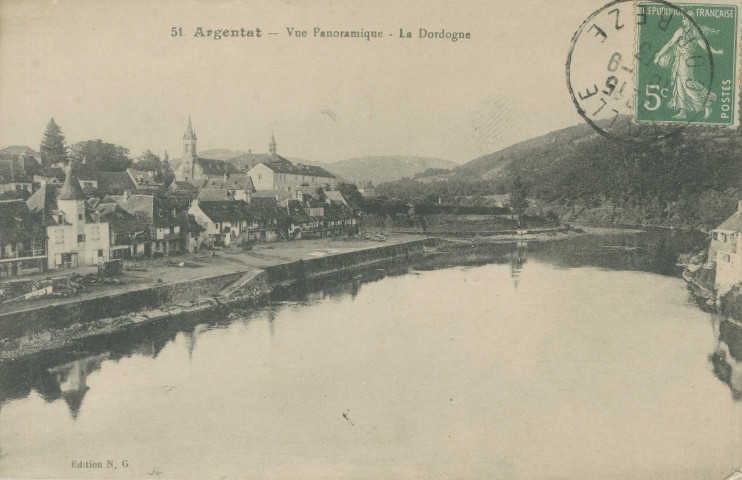 Argentat : "51.- Argentat - Vue panoramique - La Dordogne".