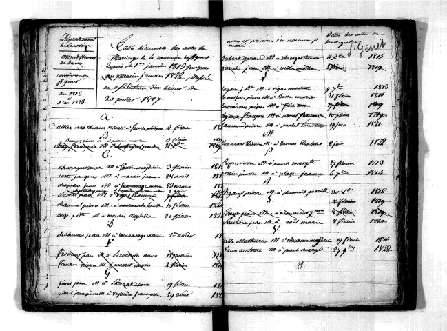 Tables décennales des mariages (1813-1822)