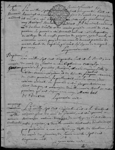 Baptêmes, mariages, sépultures (1758-1762)