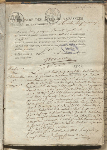 Naissances, mariages, décès (1823-1832)