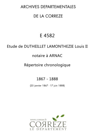 Répertoire chronologique : 25 janvier 1867-17 juin 1888