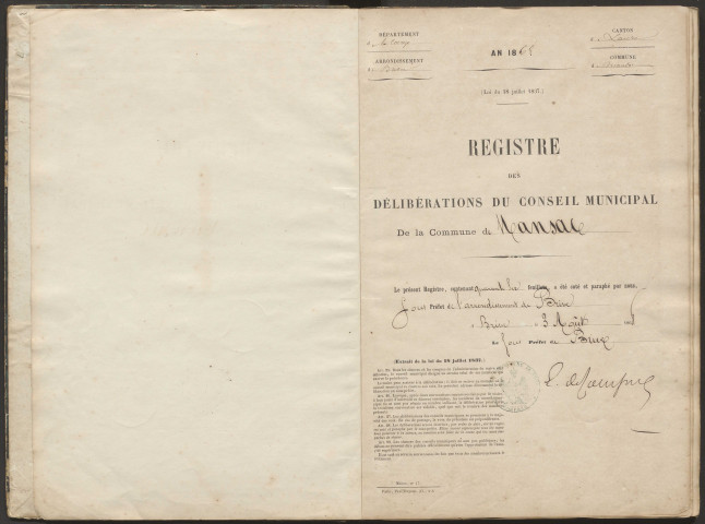 Délibérations du conseil municipal. 15 août 1868-25 novembre 1877