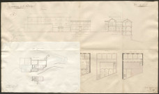 Travaux : rapport, correspondances, règlements, divers plans par Chardau (1822-1826) joint à un dossier de 1831 ; affaire Jouvenel [entrepreneur] (1830-1831) ; dossier approvisionnement en eau, fontaines dont plans aquarellés sur papier par Lanck (prison de Tulle, ancien plan des lieux et nouveau plan des lieux et château d'eau pour l'école de la maternité et la prison) (1834-1850).