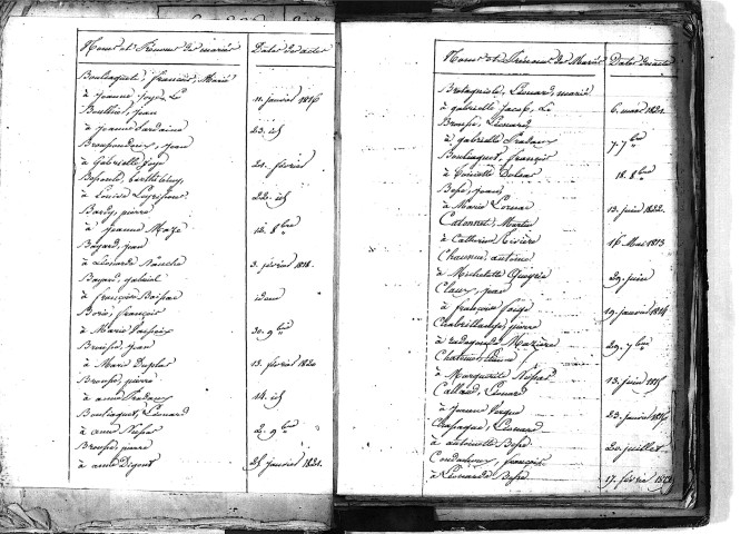Tables décennales des mariages (1813-1822)
