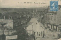 Brive-la-Gaillarde : "Corrèze - 73. Brive - Avenue de la gare". Publicité "En avril 1908 ouverture des grands magasins de nouveautés - A la Ménagère".