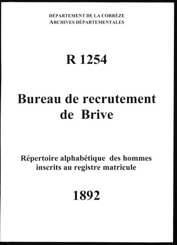 Classe 1892 : table alphabétique.