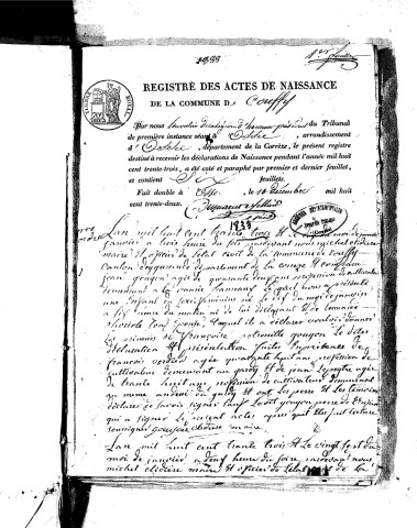 Naissances, mariages, décès (1833-1842)