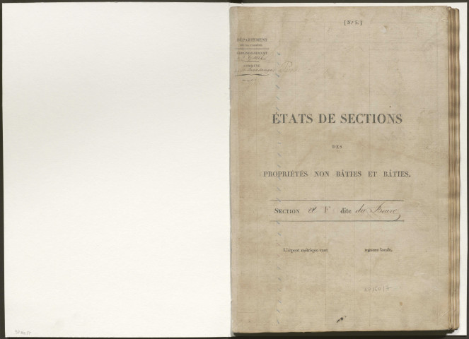 Barsanges : état de section. Relevé des numéros de même nature de propriétés non bâties et bâties