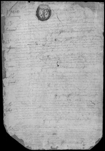 Baptêmes, mariages, sépultures (1700-1733)