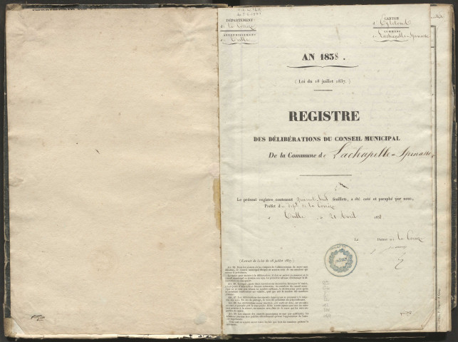 Délibérations du conseil municipal. 13 mai 1838-15 février 1874