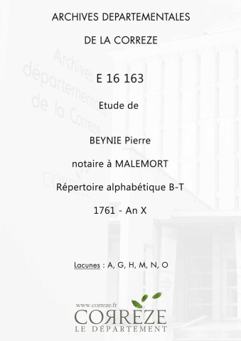 Répertoire alphabétique : B-T