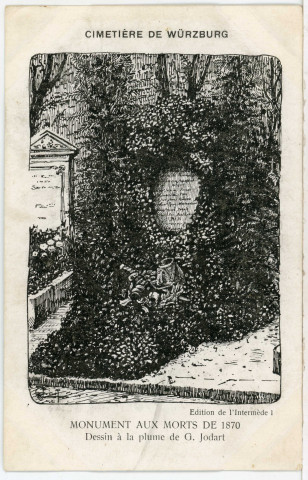"Cimetière de Würzburg" : carte postale de prisonnier avec illustration.