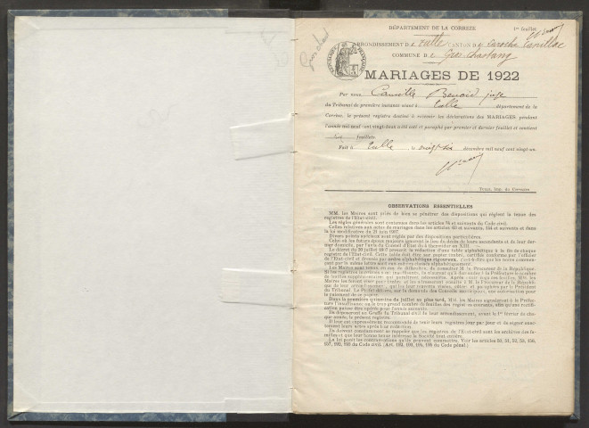 Mariages (1922-1932).