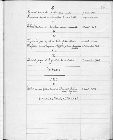 Tables décennales des mariages (1943-1952)