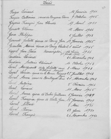 Tables décennales des décès (1943-1952)