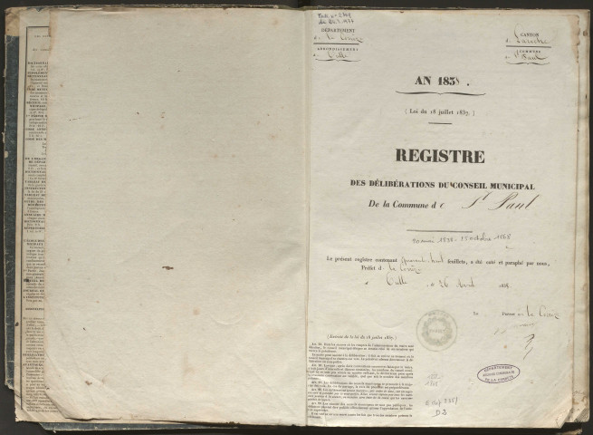 Délibérations du conseil municipal. 20 mai 1838-25 octobre 1868