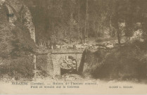 Aubazine : "Aubazine (Corrèze) - Ruines de l'ancien couvent, pont et moulin sur le Coiroux".