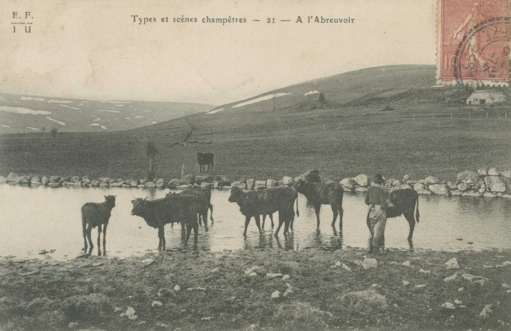 Folklore : "Types et scènes champêtres - 21 - A l'abreuvoir".