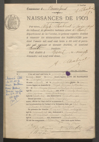 Naissances, mariages, décès (1903-1912).