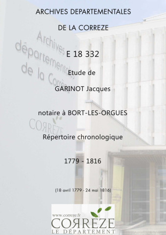 Répertoire chronologique : 18 avril 1779-24 mai 1816