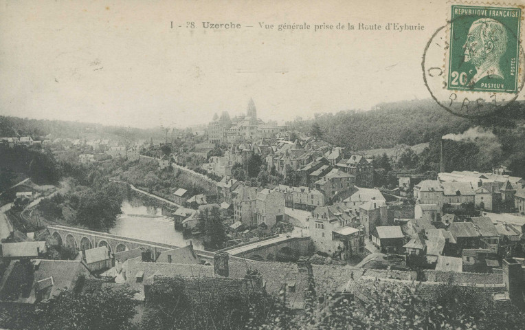 Uzerche : "I - 38. Uzerche - Vue générale prise de la route d'Eyburie".
