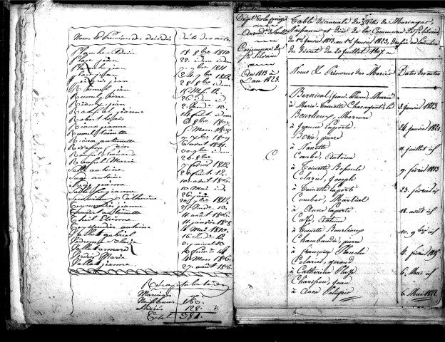 Tables décennales des mariages (1813-1822)