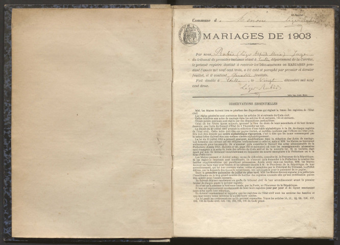 Mariages (1903-1921).