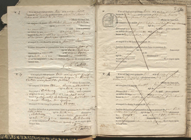 Naissances, mariages, décès (1843-1852)